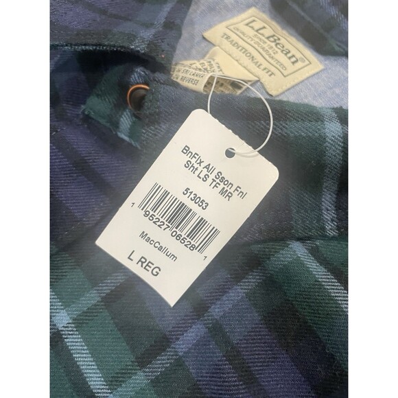 L.L. Bean BeanFlex Flannel Shirt Men's Large Green Plaid MacCallum Outdoor NEW - Picture 2 of 7